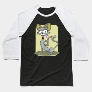 Grey Cat and A Singing Bird Baseball T-Shirt